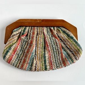 Jessica McClintock Wood & Woven Clutch